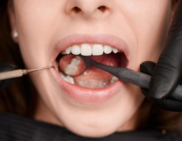 Examen des dents avec miroir et sonde
